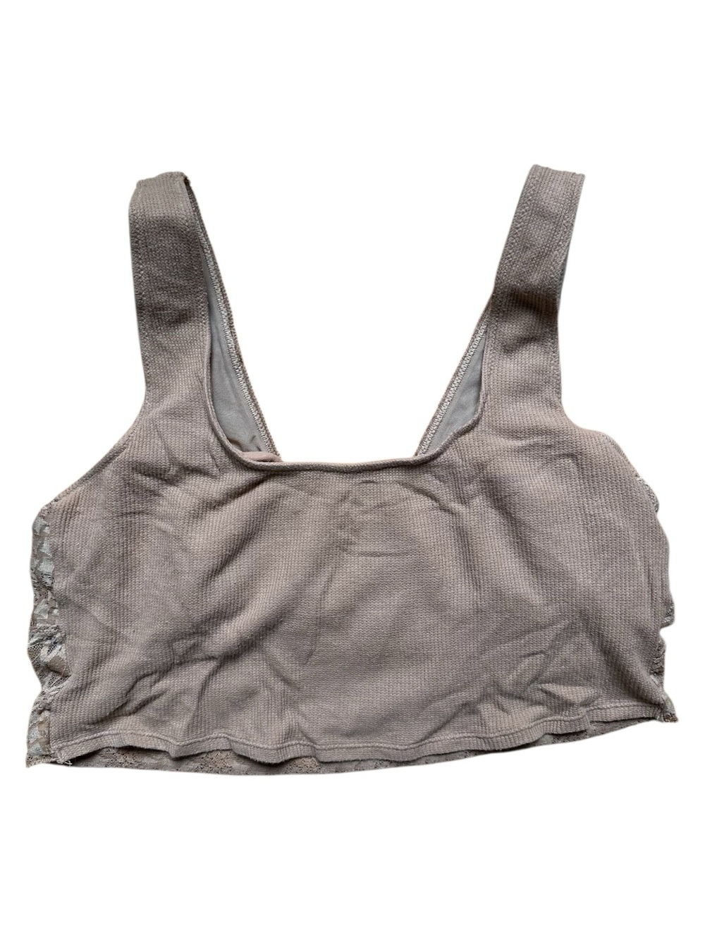 aerie Ribbed Scoop Bralette with Lace Trim - Tan